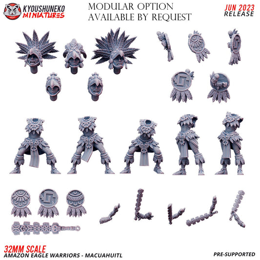 Amazon Eagle Warriors with Macuahuitl | Resin 3D Printed Miniatures | Kyoushuneko | Table Top Gaming | RPG | D&D | Pathfinder