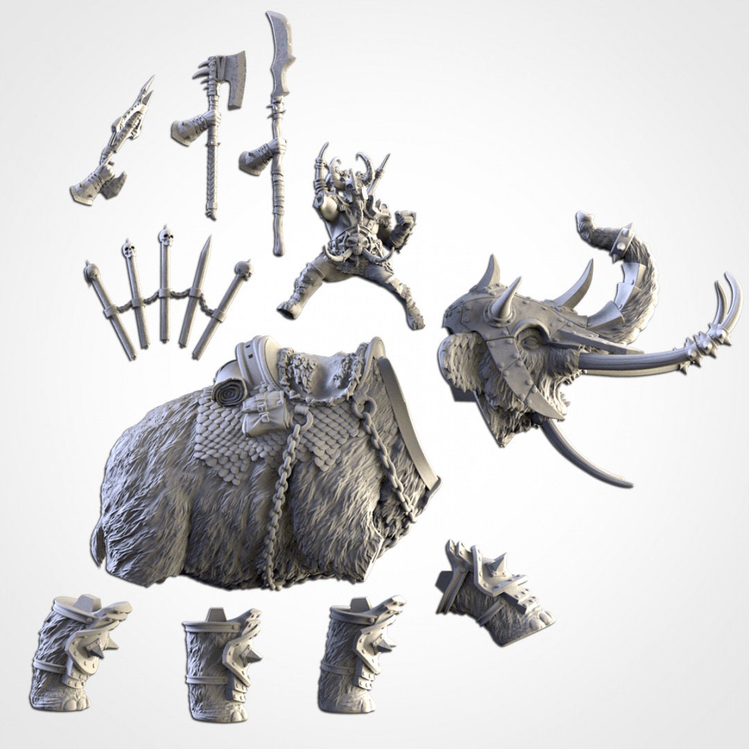 Ogre Khan on War Mammoth| | Northern Ogres | Resin 3D Printed Miniature | Txarli Factory | RPG | D&D | Warhammer