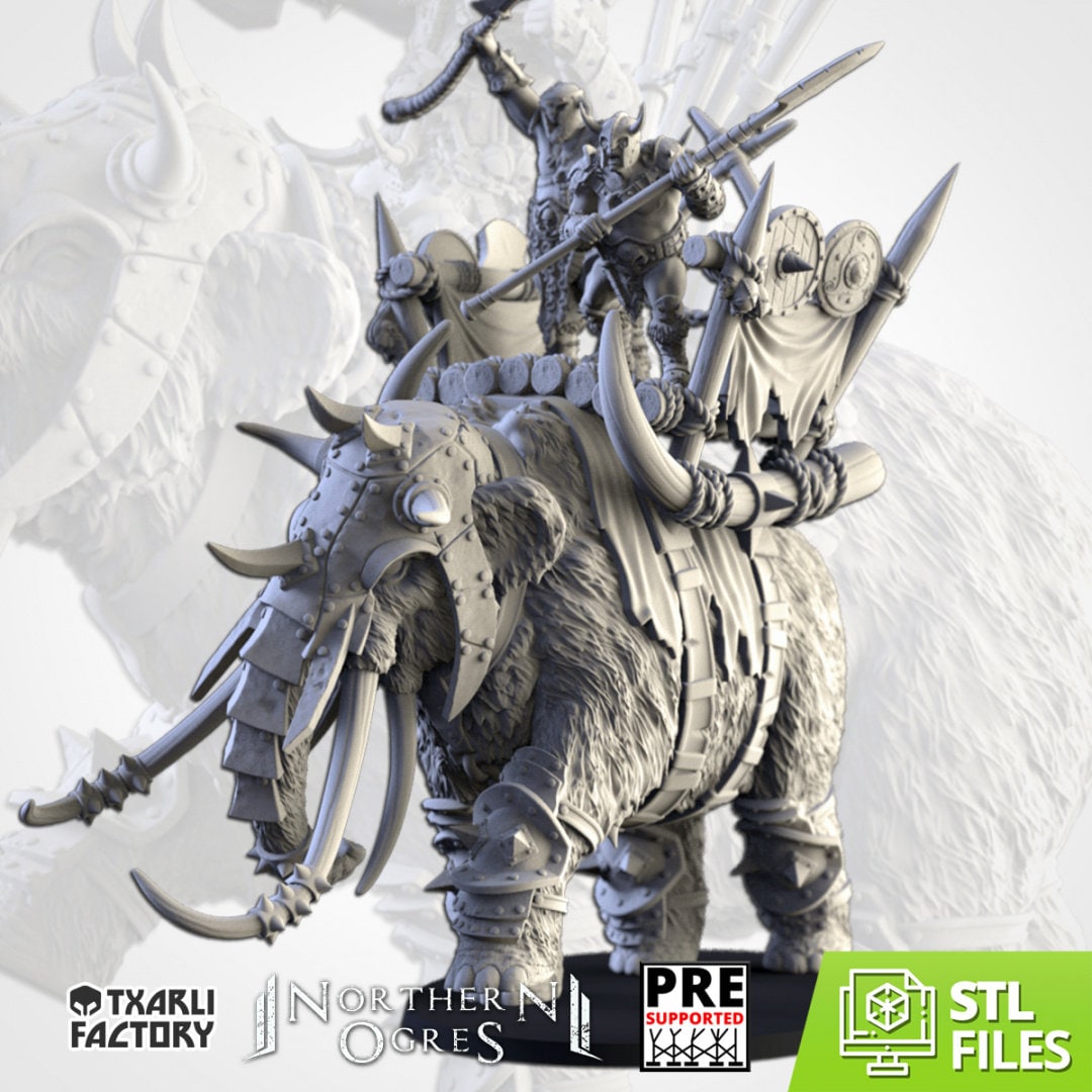 Ogres on War Mammoth| Northern Ogres | Resin 3D Printed Miniature | Txarli Factory | RPG | D&D | Warhammer