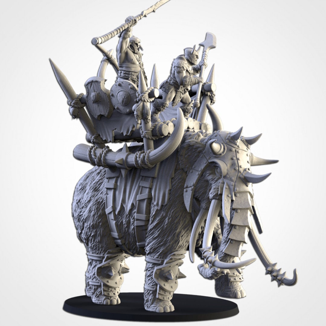 Ogres on War Mammoth| Northern Ogres | Resin 3D Printed Miniature | Txarli Factory | RPG | D&D | Warhammer