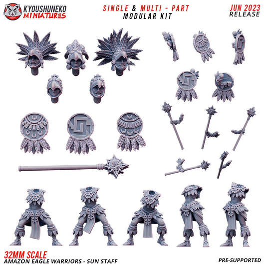 Amazon Eagle Warriors with Sun Staff | Resin 3D Printed Miniatures | Kyoushuneko | Table Top Gaming | RPG | D&D | Pathfinder