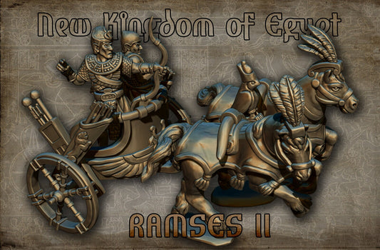 Pharaoh Ramses II on Chariot | New Kingdom of Egypt | 15 & 28mm | Resin 3D Printed | Red Copper Miniatures | Table Top Historical Gaming