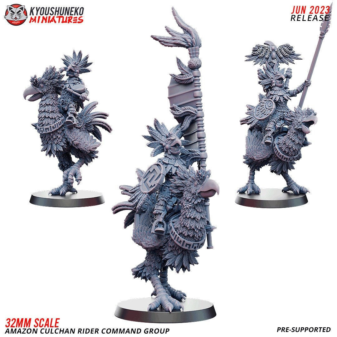 Amazon Culchan (Chocobo) Riders | Amazons | Resin 3D Printed Miniatures | Kyoushuneko | Table Top Gaming | RPG | D&D