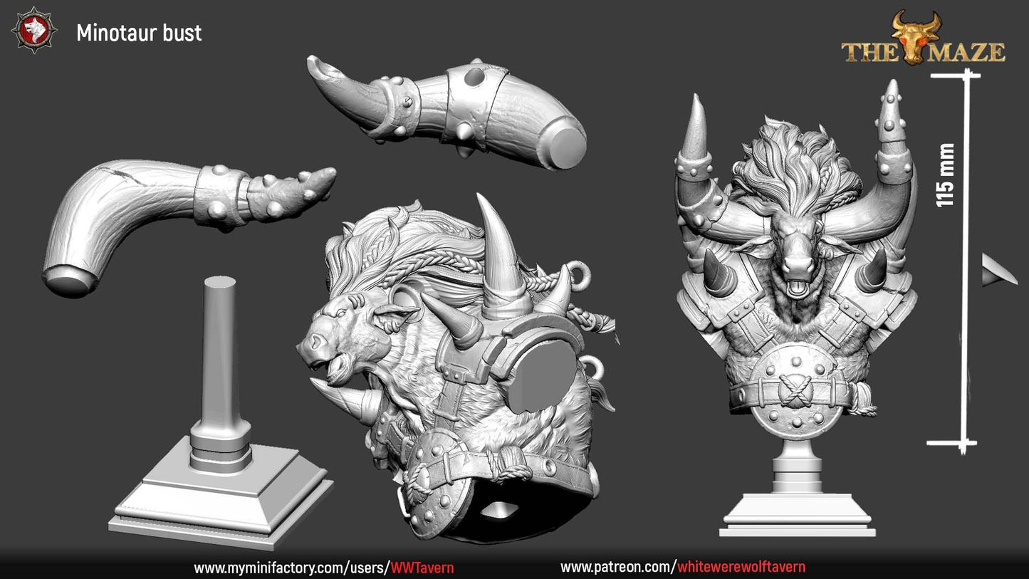 Minotaur | Bust | Resin 3D Printed Miniature | White Werewolf Tavern