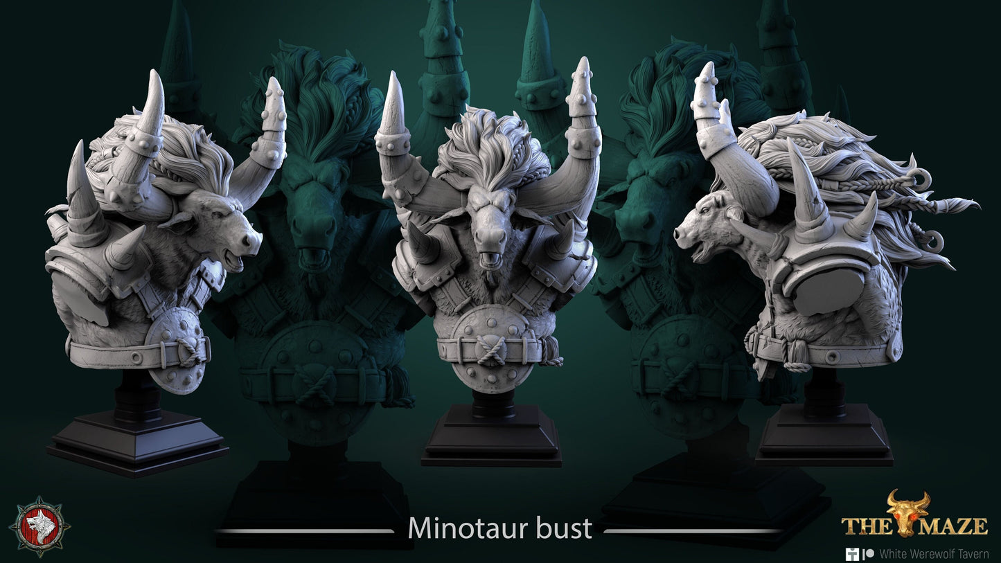 Minotaur | Bust | Resin 3D Printed Miniature | White Werewolf Tavern