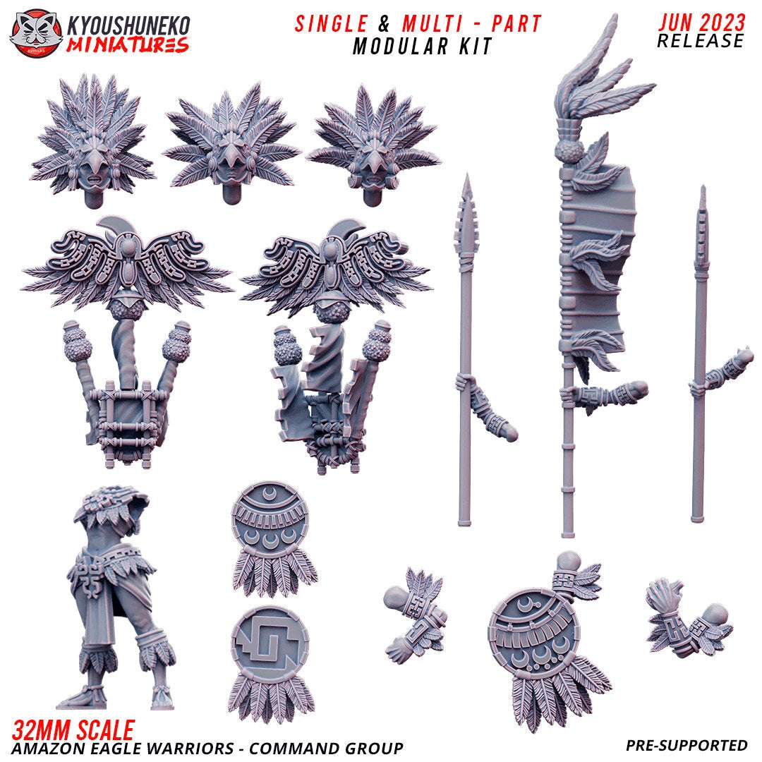 Amazon Eagle Warrior Command Group | Amazons | Resin 3D Printed Miniatures | Kyoushuneko | Table Top Gaming | RPG | D&D | Pathfinder