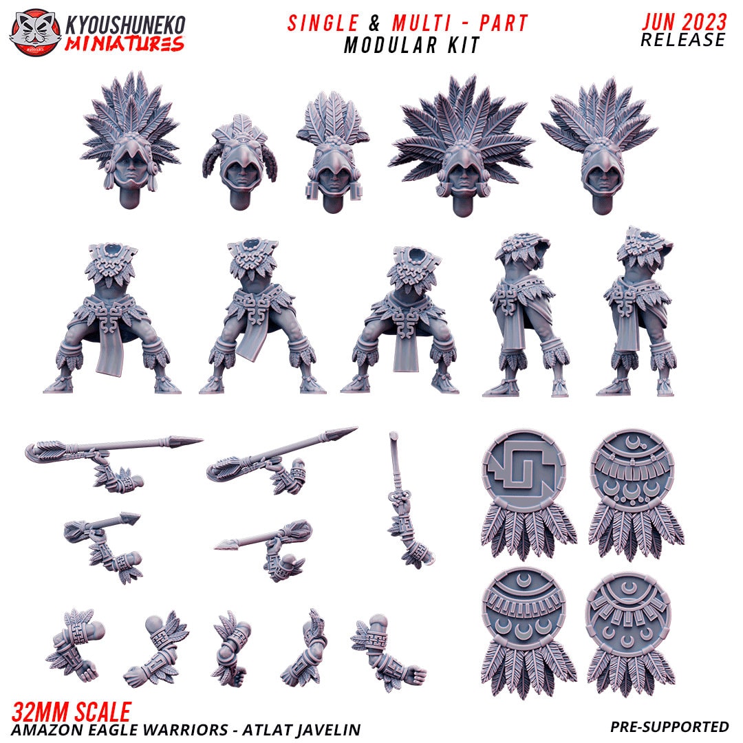 Amazon Eagle Warriors with Javelins | Resin 3D Printed Miniatures | Kyoushuneko | Table Top Gaming | RPG | D&D | Pathfinder