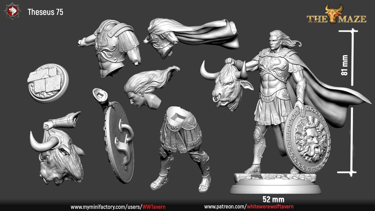 Theseus | The Maze | Multiple Scales | Resin 3D Printed Miniature | White Werewolf Tavern