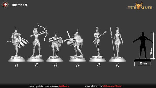 Amazons | The Maze | Resin 3D Printed Miniature | White Werewolf Tavern | RPG | D&D | DnD