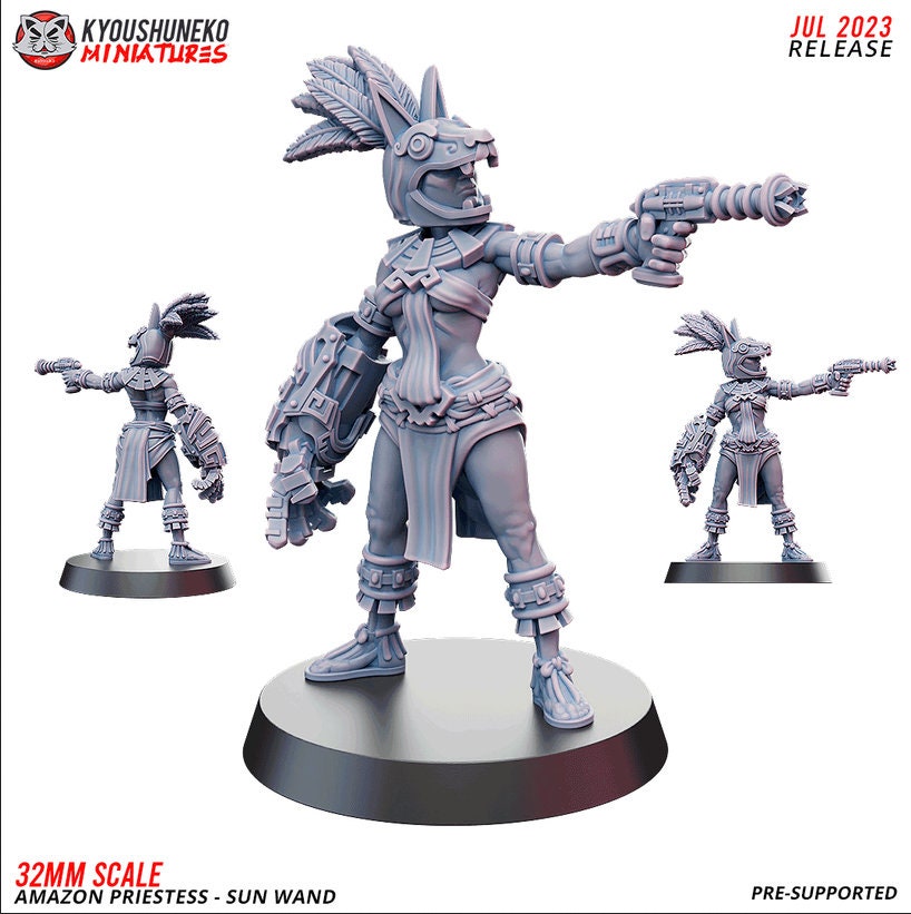 Priestess with Sun Wand | Amazons | Resin 3D Printed Miniatures | Kyoushuneko | Table Top Gaming | RPG | D&D | Pathfinder