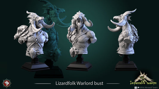 Lizardfolk Warlord | Impassable Swamps | Bust | Resin 3D Printed Miniature | White Werewolf Tavern