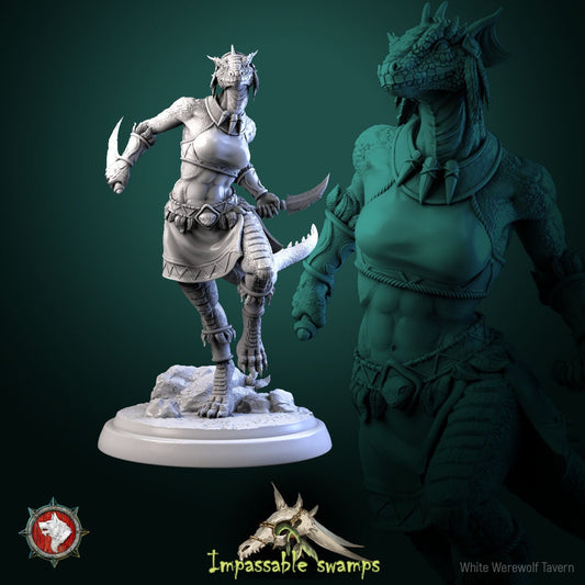 Lizardfolk Female Warriors | Impassable Swamps | Resin 3D Printed Miniature | White Werewolf Tavern | RPG | D&D | DnD