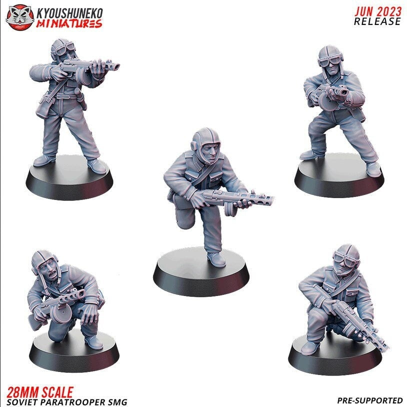 WW2 Soviet Paratrooper SMG Squad | Resin 3D Printed Miniature | Kyoushuneko