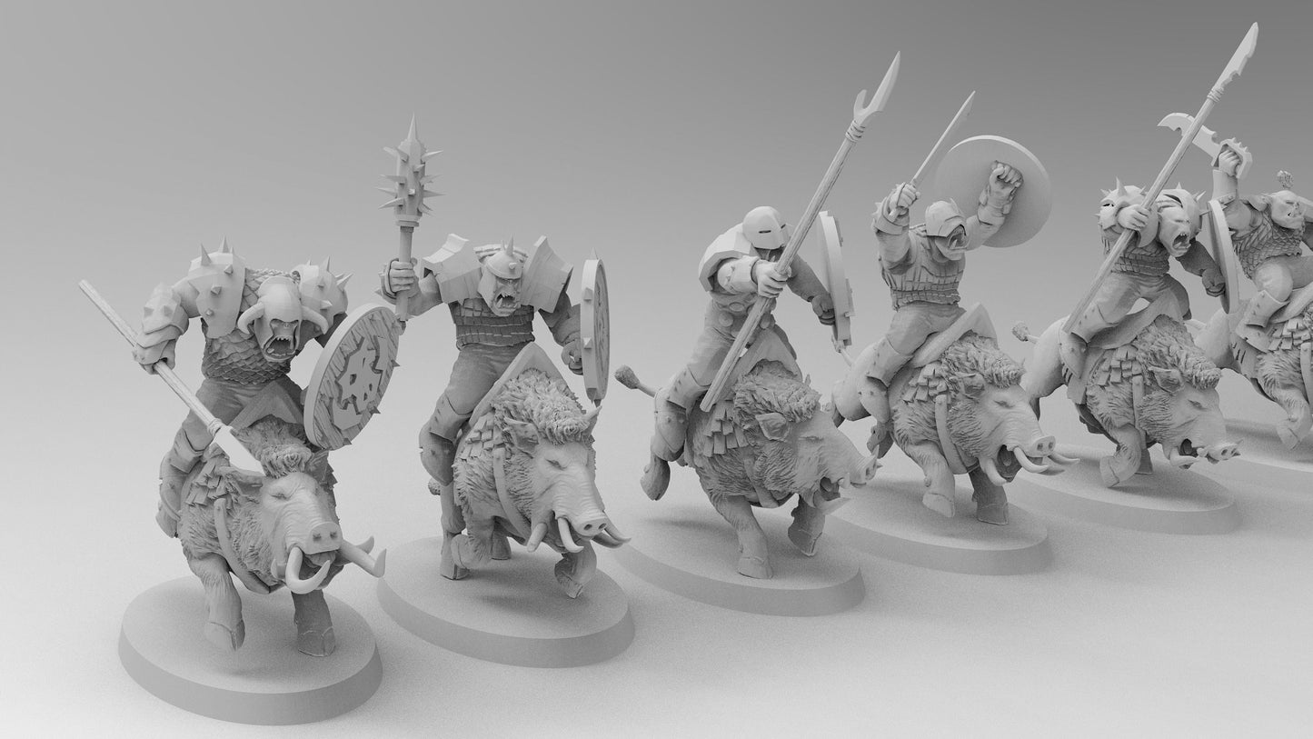 Orc Boar Cavalry | Greenskins | Resin 3D Printed Miniatures | EmanG | Table Top Gaming | RPG | D&D | Pathfinder