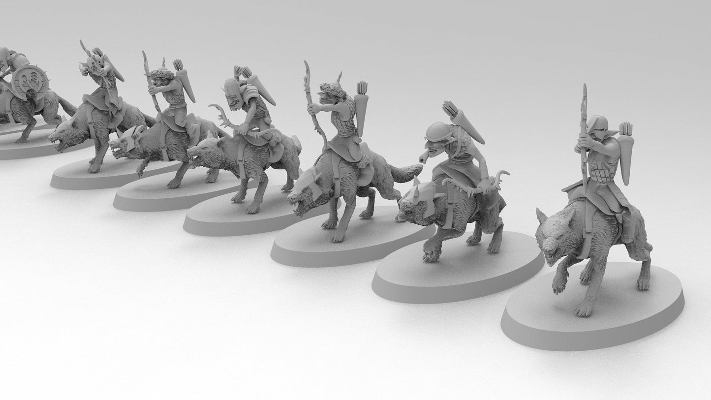 Goblin Wolf-Mounted Archers | Greenskins | Resin 3D Printed Miniatures | EmanG | Table Top Gaming | RPG | D&D | Pathfinder