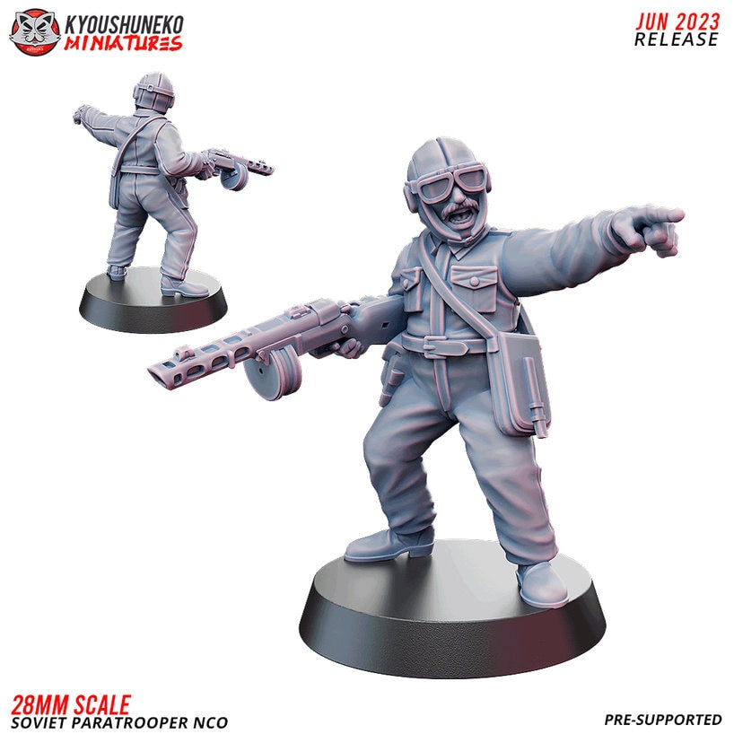 WW2 Soviet Paratrooper NCO with SMG | Resin 3D Printed Miniature | Kyoushuneko
