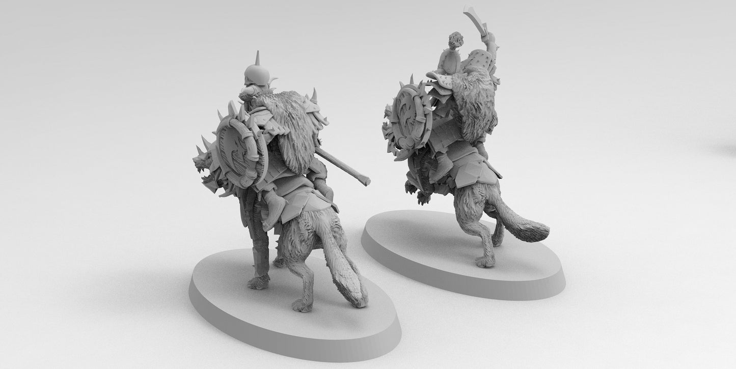 Mounted Boss Gobboz on Wolves | Greenskins | Resin 3D Printed Miniatures | EmanG | Table Top Gaming | RPG | D&D | Pathfinder