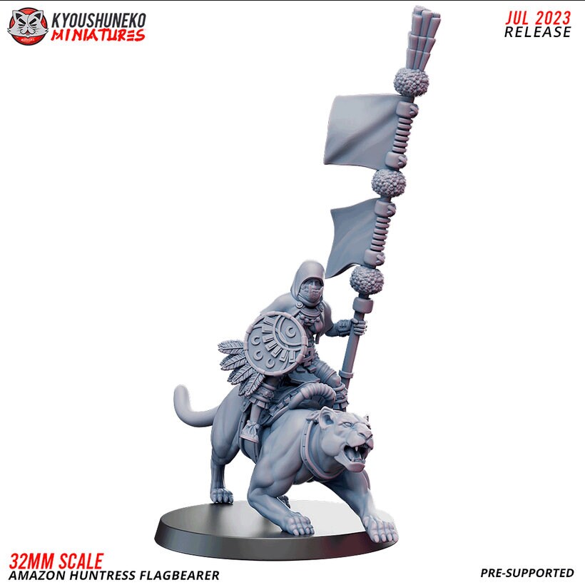 Amazon Mounted Huntress Command Group | Amazons | Resin 3D Printed Miniatures | Kyoushuneko | Table Top Gaming | RPG | D&D | Pathfinder