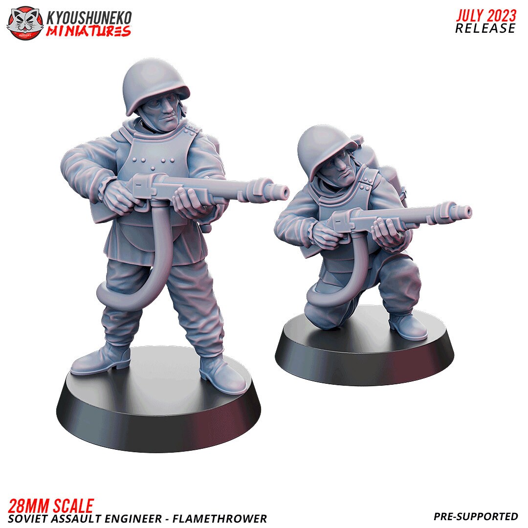 WW2 Soviet Assault Engineer Flamethrower Team | Resin 3D Printed Miniature | Kyoushuneko
