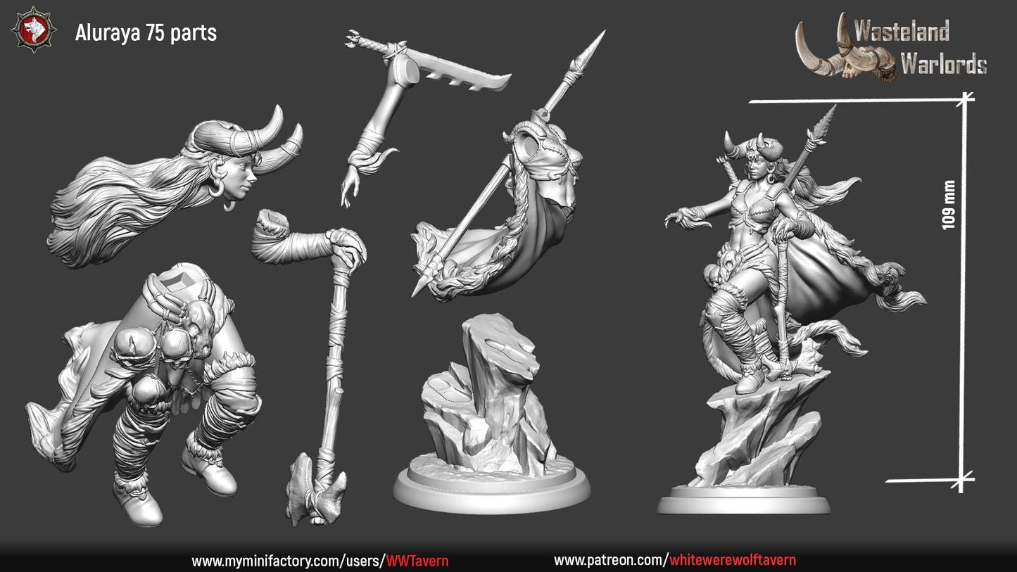 Aluraya | Wasteland Warlords | Multiple Scales | Resin 3D Printed Miniature | White Werewolf Tavern | RPG | D&D | DnD