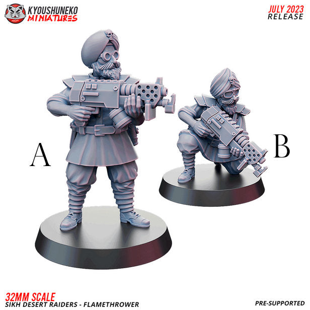 Infantry - Flame Thrower | Sikh Desert Raiders | Grimdark Sci-Fi Tabletop Gaming | Resin 3D Printed Miniature | Kyoushuneko