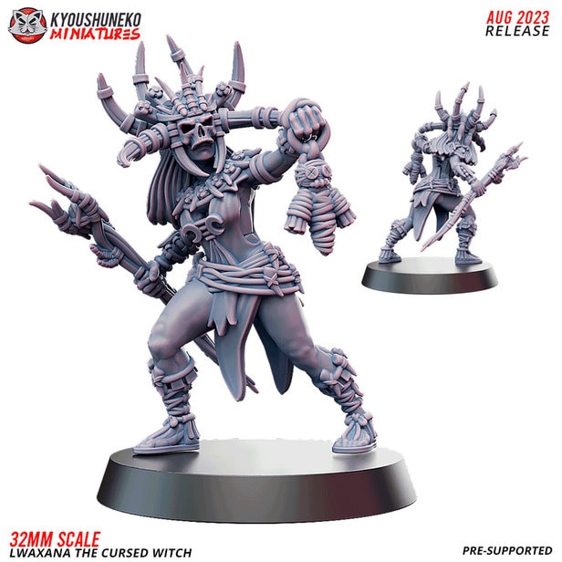 Lwaxan the Cursed Witch | Amazons | Resin 3D Printed Miniatures | Kyoushuneko | Table Top Gaming | RPG | D&D | Pathfinder