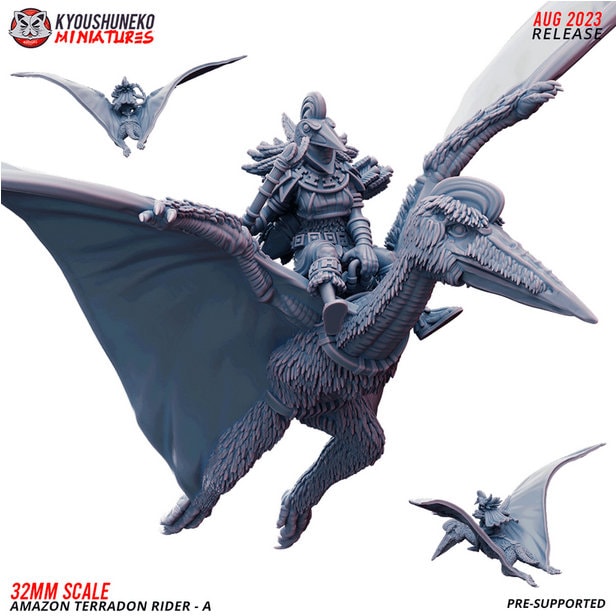 Amazon Terradon Riders | Resin 3D Printed Miniatures | Kyoushuneko | Table Top Gaming | RPG | D&D | Pathfinder