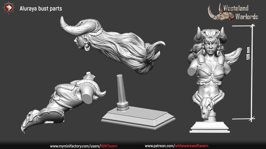 Aluraya | Wasteland Warlords | Bust | Resin 3D Printed Miniature | White Werewolf Tavern