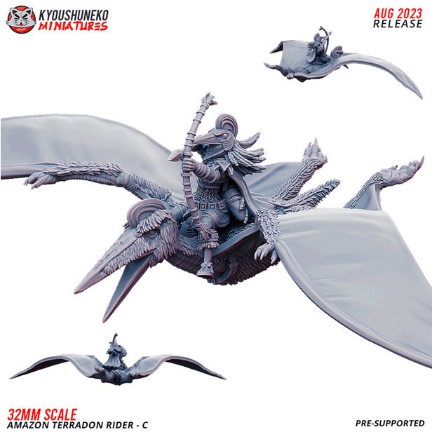 Amazon Terradon Riders | Resin 3D Printed Miniatures | Kyoushuneko | Table Top Gaming | RPG | D&D | Pathfinder