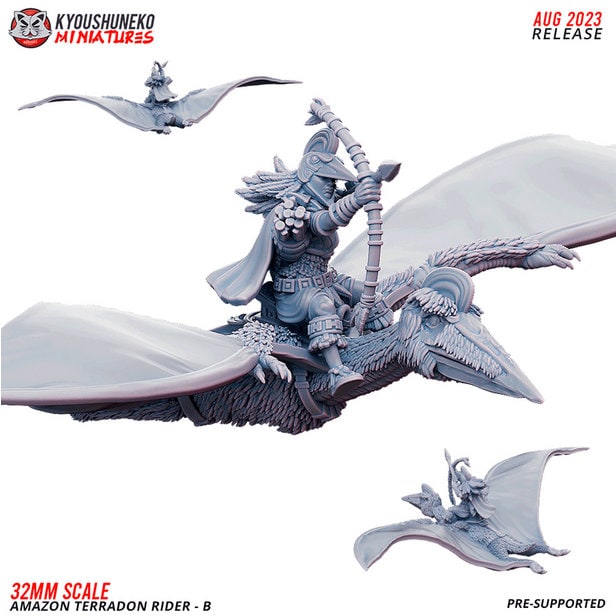 Amazon Terradon Riders | Resin 3D Printed Miniatures | Kyoushuneko | Table Top Gaming | RPG | D&D | Pathfinder