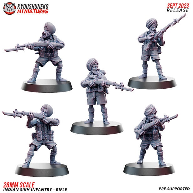 WW2 Indian Sikh Infantry - Rifle Squad | Resin 3D Printed Miniature | Kyoushuneko