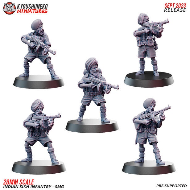 WW2 Indian Sikh Infantry - SMG Squad | Resin 3D Printed Miniature | Kyoushuneko