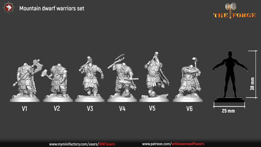 Mountain Dwarf Warriors Set | The Forge | Resin 3D Printed Miniature | White Werewolf Tavern | RPG | D&D | DnD