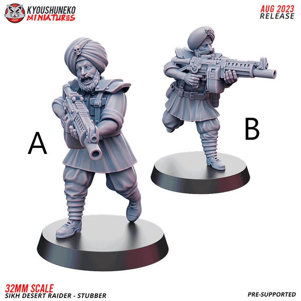 Sikh Infantry - Stubber Team | Sikh Desert Raiders | Grimdark Sci-Fi Tabletop Gaming | Resin 3D Printed Miniature | Kyoushuneko