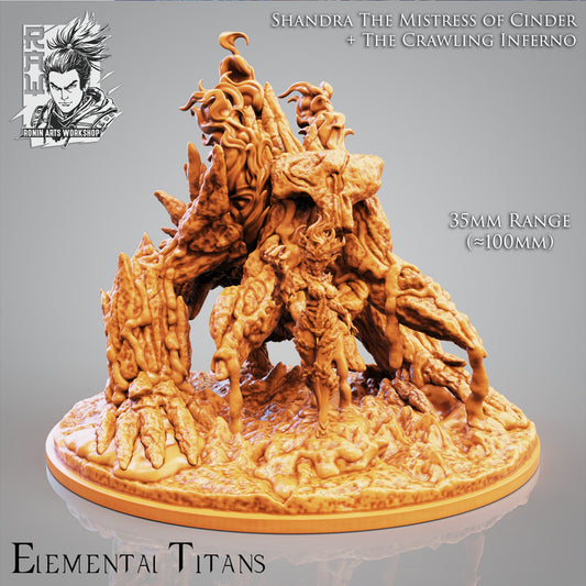 Shandra, Mistress of Cinders + Crawling Inferno | Huge Fire Golem | Elementals | Resin 3D Printed Mini | Ronin Arts Workshop | RPG | DnD