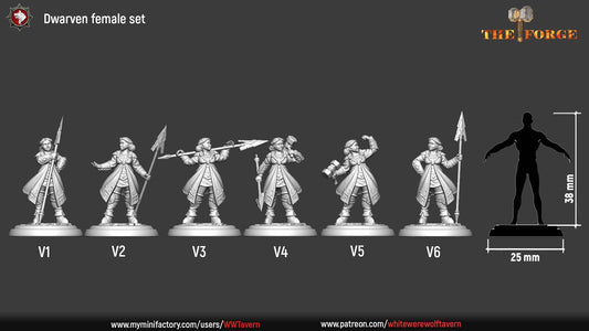 Dwarven Female Warrior Set | The Forge | Resin 3D Printed Miniature | White Werewolf Tavern | RPG | D&D | DnD