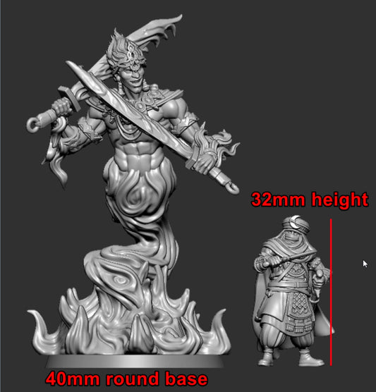 Fire Djinn Ifrit | Araby| Resin 3D Printed Miniatures | Kyoushuneko | Table Top Gaming | RPG | D&D | Pathfinder