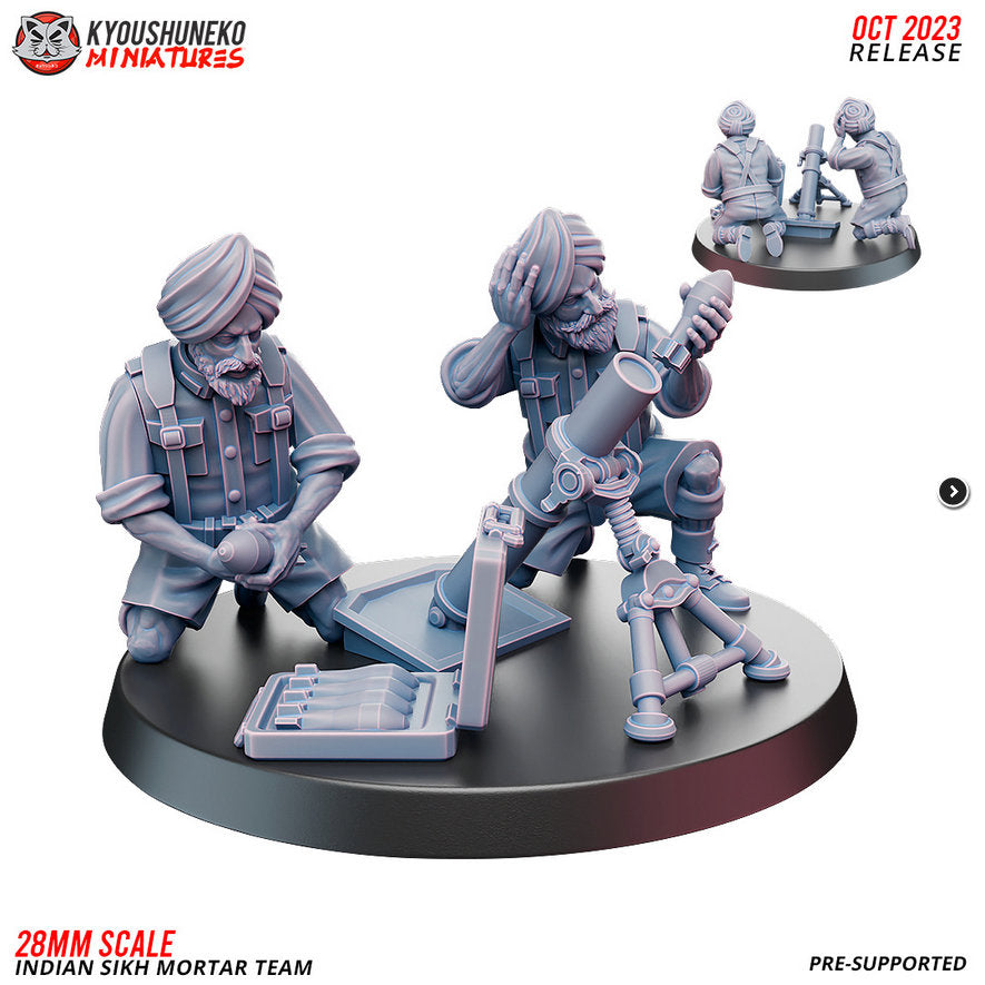 WW2 Indian Sikh Mortar Team | Resin 3D Printed Miniature | Kyoushuneko