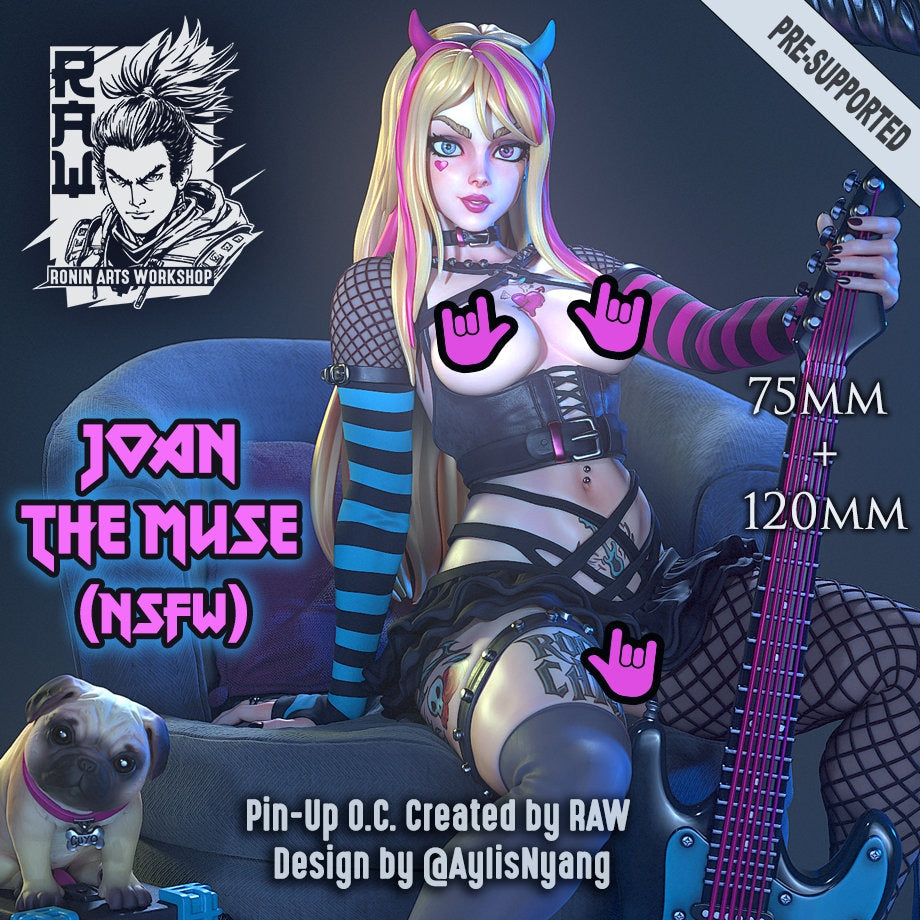 Joan - Pinup Punk Rock Girl | Clothed or Nude | Resin 3D Printed Pinup | Ronin Arts Workshop
