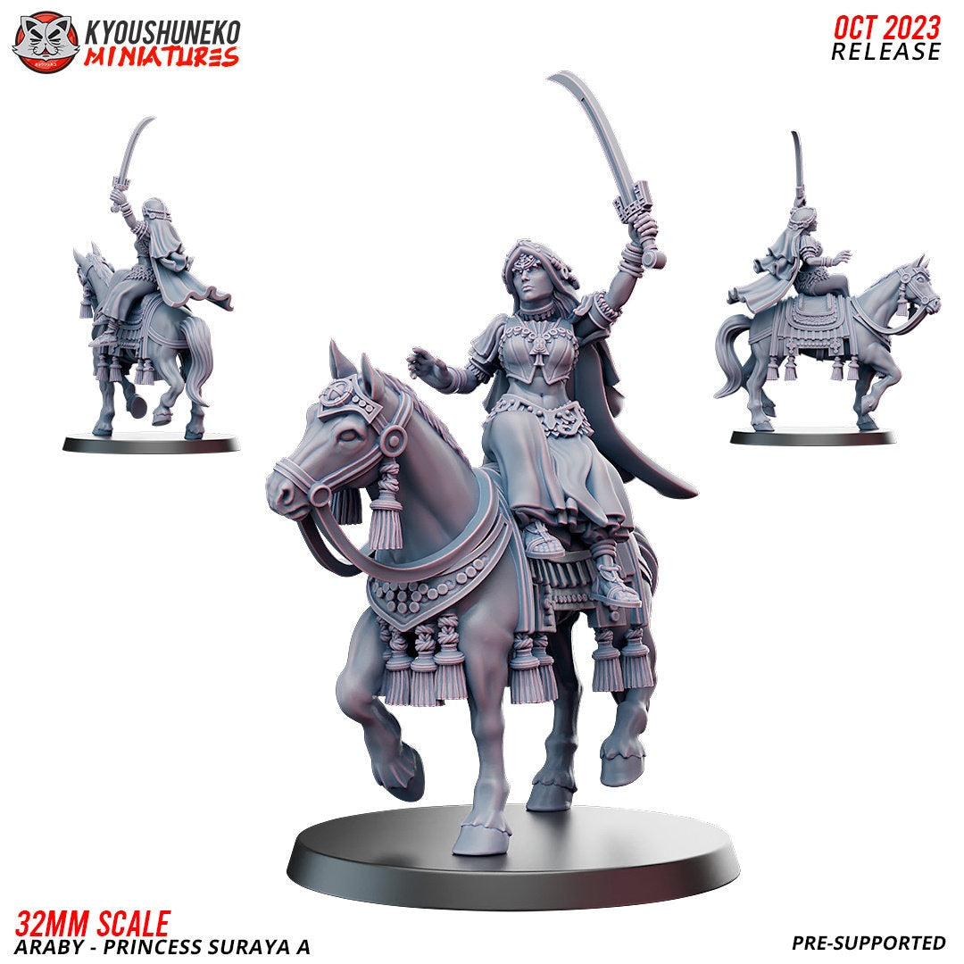 Mounted Desert Warrior Princess | Resin 3D Printed Miniatures | Kyoushuneko | Table Top Gaming | RPG | D&D | Pathfinder