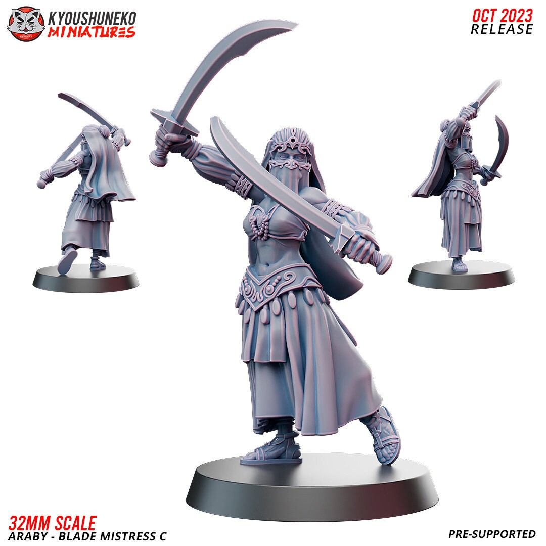 Araby Blade Mistresses - Three Poses | Resin 3D Printed Miniatures | Kyoushuneko | Table Top Gaming | RPG | D&D | Pathfinder