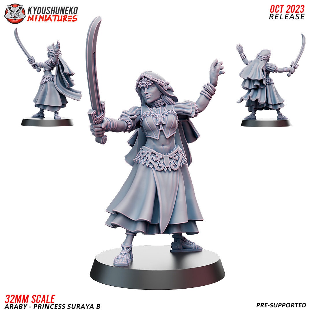 Desert Warrior Princess | Resin 3D Printed Miniatures | Kyoushuneko | Table Top Gaming | RPG | D&D | Pathfinder