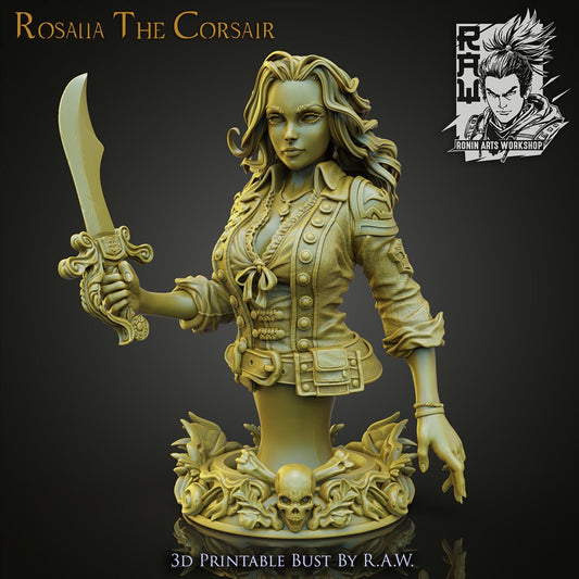 Rosalia the Corsair | 110mm Tall Bust | Resin 3D Printed Miniature | Ronin Arts Workshop