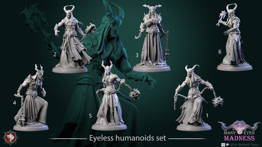 Eyeless Humanoid Set | Many Eyed Madness | Resin 3D Printed Miniature | White Werewolf Tavern | RPG | D&D | DnD