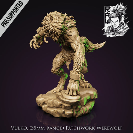 Vulko | Patchwork Werewolf | 35mm Scale | Resin 3D Printed Miniature | Ronin Arts Workshop | Guild Wars