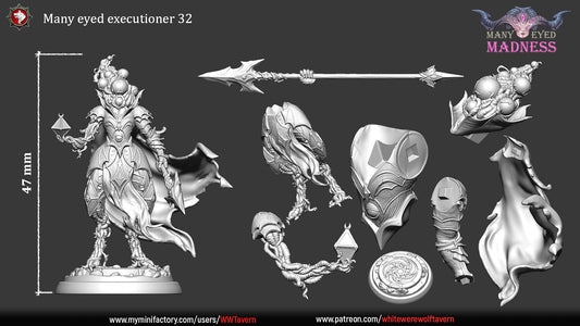 Many Eyed Executioner | Many Eyed Madness | Multiple Scales | Resin 3D Printed Miniature | White Werewolf Tavern