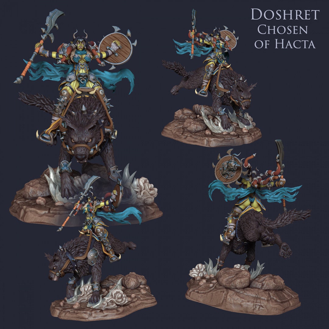 Orc War Rider Matriarch | Claws of Hacta | 35mm Scale | Resin 3D Printed Miniature | Ronin Arts Workshop | Guild Wars