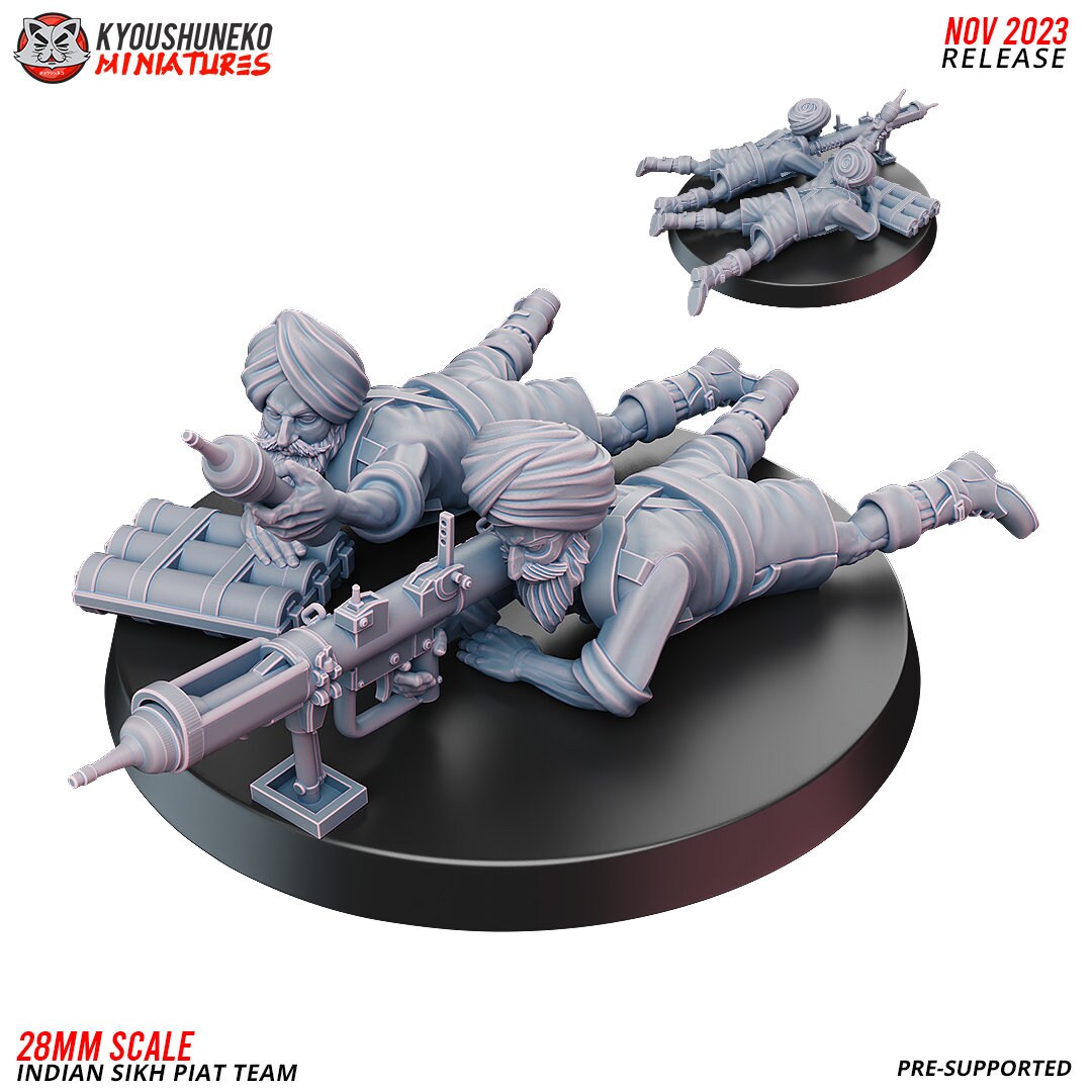 WW2 Indian Sikh Piat Team | Resin 3D Printed Miniature | Kyoushuneko