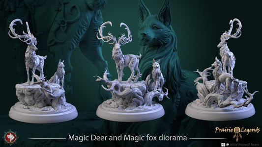 Magic Deer and Magic Fox | Prairie Legends | Multiple Scales | Resin 3D Printed Miniature | White Werewolf Tavern | RPG | D&D | DnD