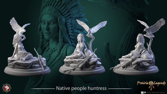 Native American Huntress | Prairie Legends | Multiple Scales | Resin 3D Printed Miniature | White Werewolf Tavern | RPG | D&D | DnD